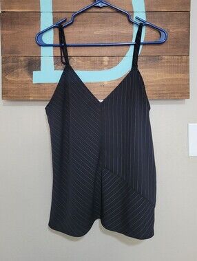 Current Air Black Pinstripe V-Neck Spaghetti Strap Top Size Small